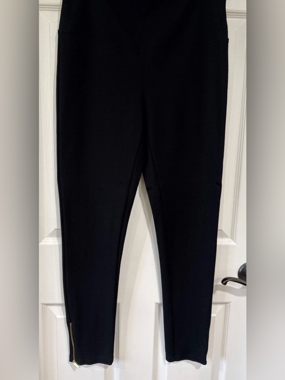 IMAN Women's L Pull On Knit Skinny Pant Black Ankle Zip Chic Minimalist